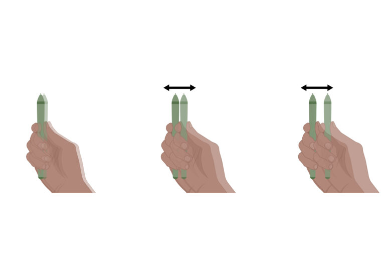 Illustration zunehmender Doppelbilder beim Blick zur Seite